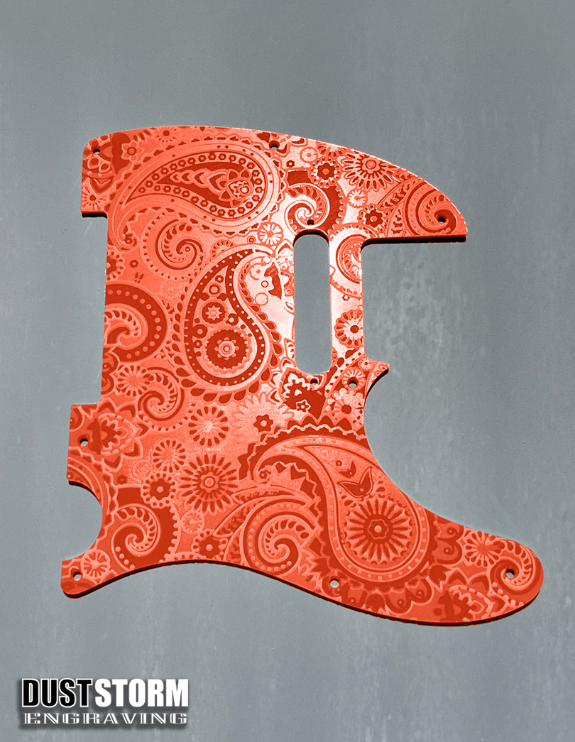 Engraved 8 Hole Paisley Pickguard for Fender Telecaster in Glossy Acrylic 10 Solid Color Choices American/Mexican Tele Guitar Scratch Plate Standard or Humbucker Cut Available