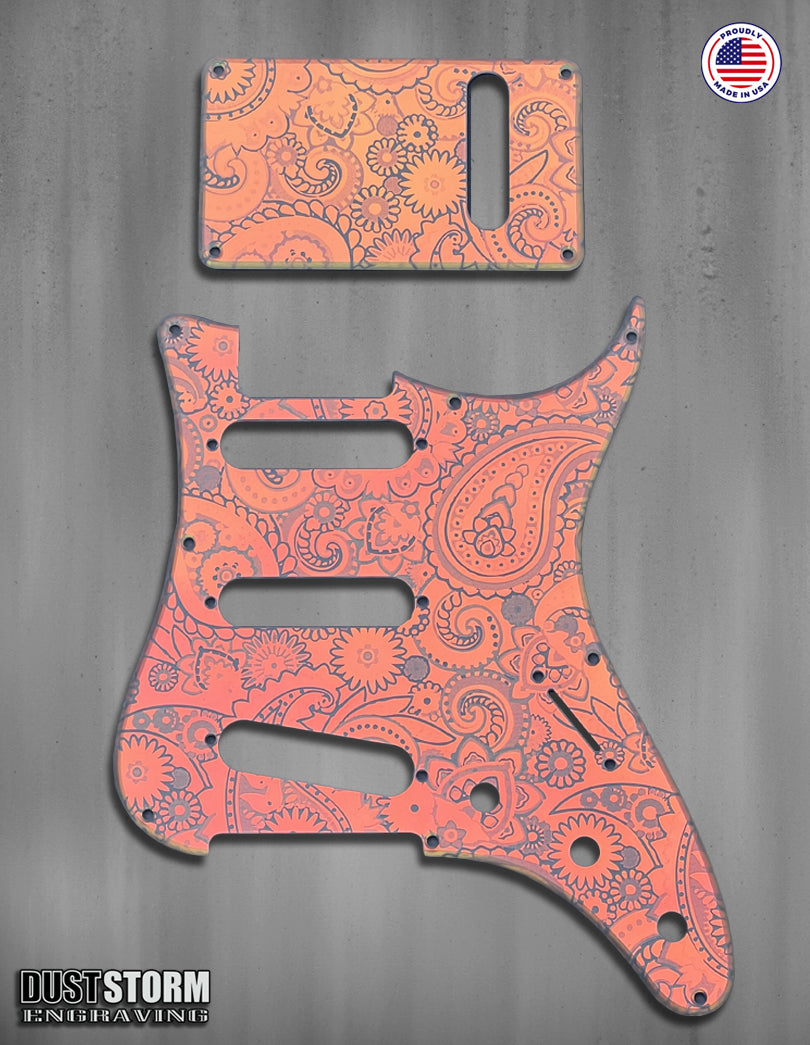Paisley Pickguard Tremolo Cover Set Engraved Iridescent Rainbow Acrylic Mirror for PRS Silver Sky
