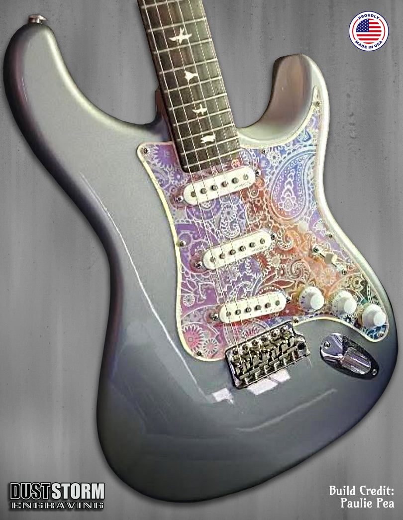 Paisley Pickguard Tremolo Cover Set Engraved Iridescent Rainbow Acrylic Mirror for PRS Silver Sky
