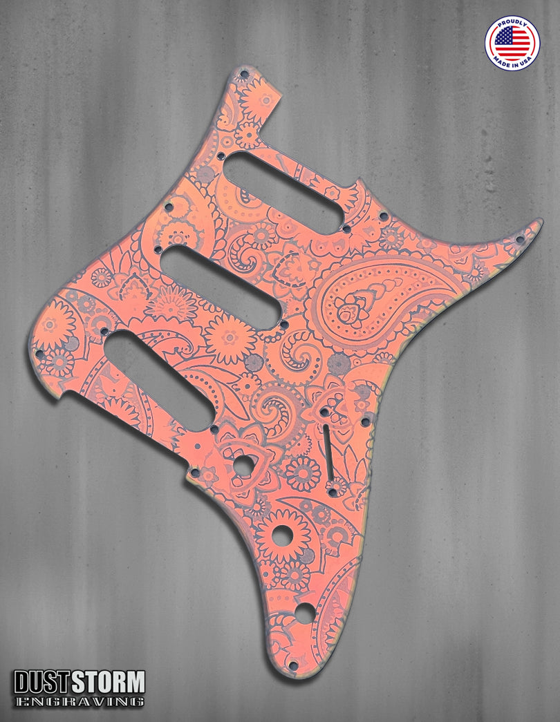 Paisley Pickguard Tremolo Cover Set Engraved Iridescent Rainbow Acrylic Mirror for PRS Silver Sky