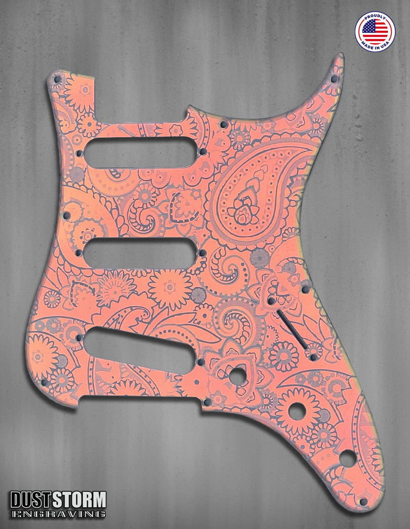 Paisley Pickguard Tremolo Cover Set Engraved Iridescent Rainbow Acrylic Mirror for PRS Silver Sky