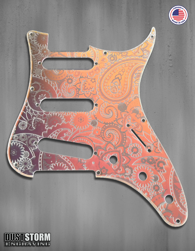 Paisley Pickguard Tremolo Cover Set Engraved Iridescent Rainbow Acrylic Mirror for PRS Silver Sky