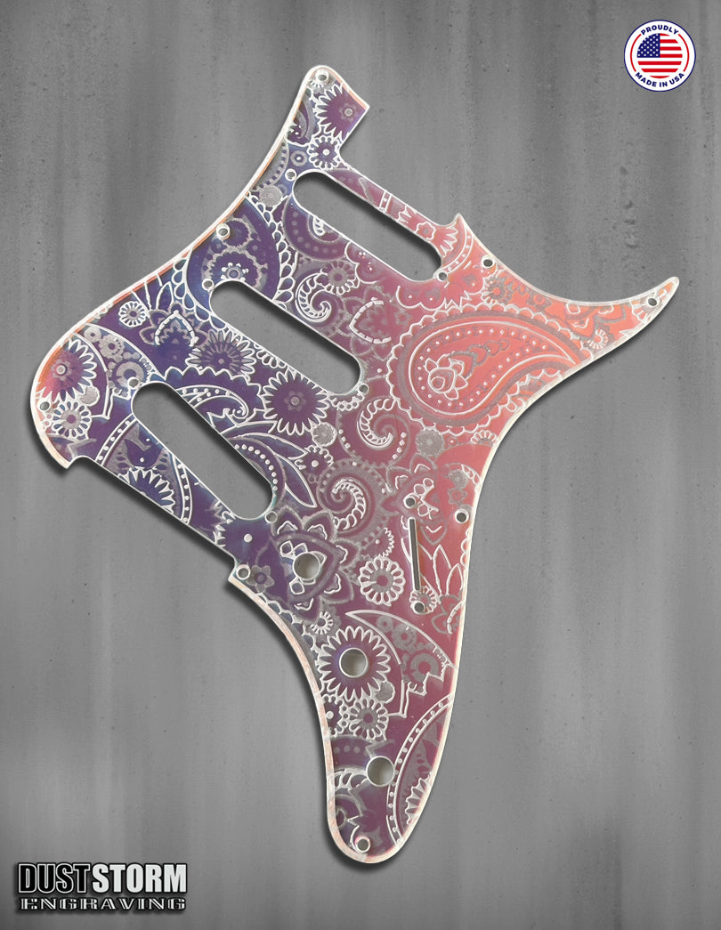 Paisley Pickguard Tremolo Cover Set Engraved Iridescent Rainbow Acrylic Mirror for PRS Silver Sky