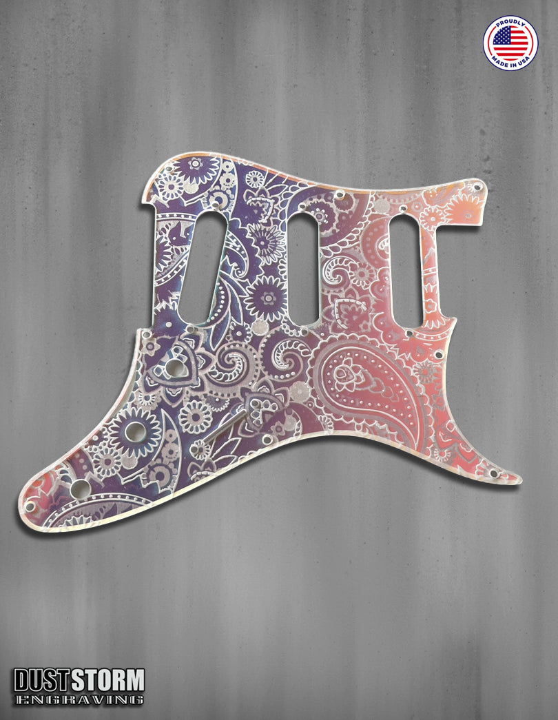 Paisley Pickguard Tremolo Cover Set Engraved Iridescent Rainbow Acrylic Mirror for PRS Silver Sky