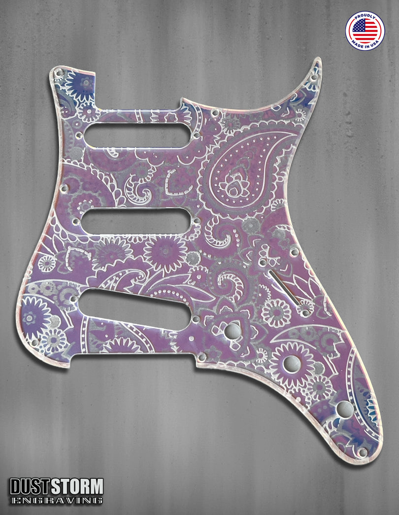 Paisley Pickguard Tremolo Cover Set Engraved Iridescent Rainbow Acrylic Mirror for PRS Silver Sky