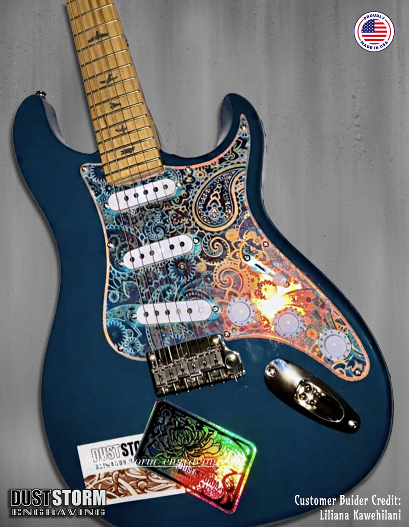 Paisley Pickguard Tremolo Cover Set Engraved Iridescent Rainbow Acrylic Mirror for PRS Silver Sky