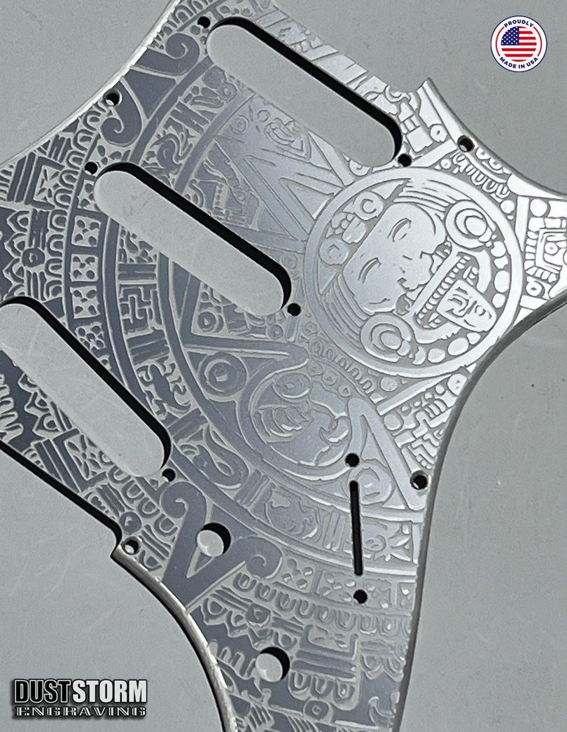 Mayan Calendar Pickguard Tremolo Cover Set - Engraved Metallic Gun Metal Acrylic - for PRS Silver Sky