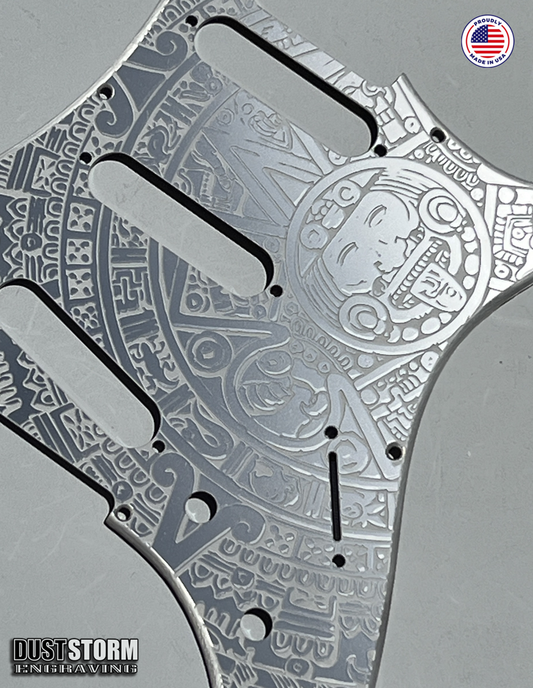 Mayan Calendar Pickguard Tremolo Cover Set - Engraved Metallic Gun Metal Acrylic - for PRS Silver Sky