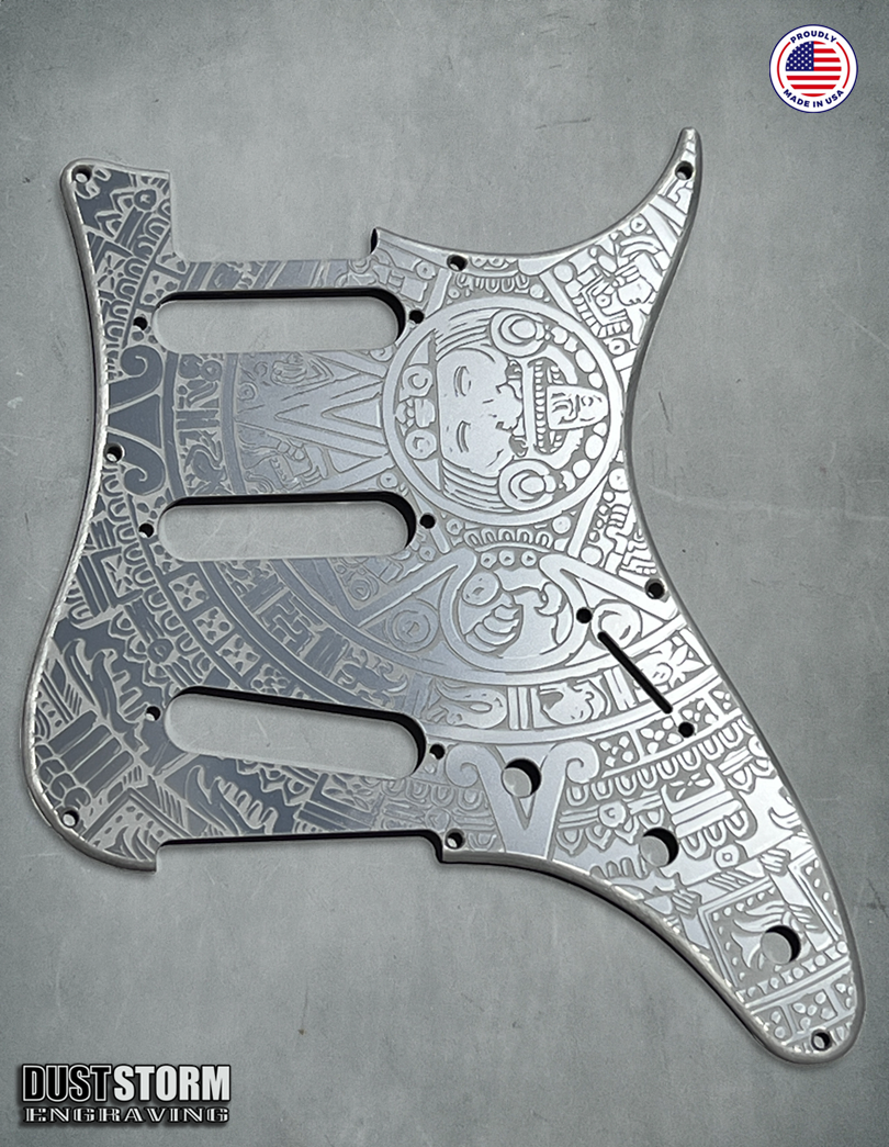 Mayan Calendar Pickguard Tremolo Cover Set - Engraved Metallic Gun Metal Acrylic - for PRS Silver Sky