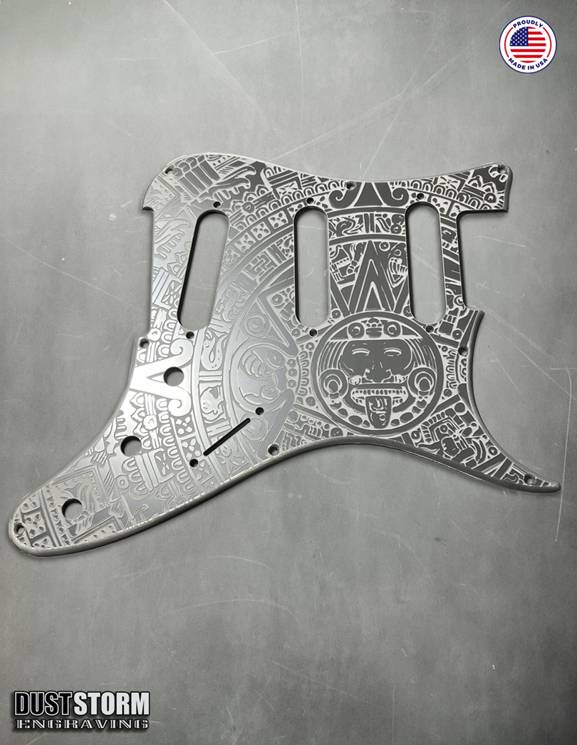 Mayan Calendar Pickguard Tremolo Cover Set - Engraved Metallic Gun Metal Acrylic - for PRS Silver Sky