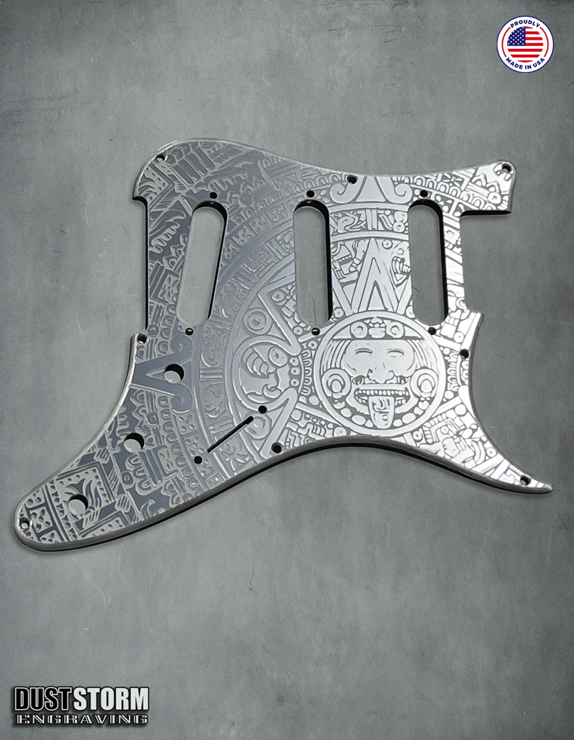Mayan Calendar Pickguard Tremolo Cover Set - Engraved Metallic Gun Metal Acrylic - for PRS Silver Sky