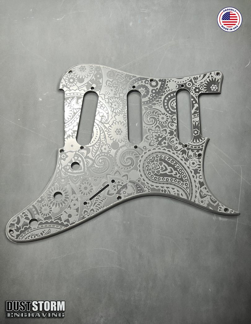 Paisley Pickguard Tremolo Cover Set Engraved Gun Metal Metallic Acrylic for PRS Silver Sky