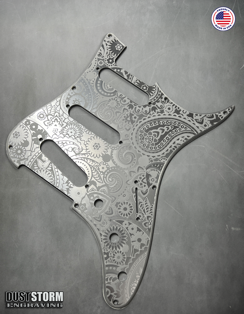 Paisley Pickguard Tremolo Cover Set Engraved Gun Metal Metallic Acrylic for PRS Silver Sky