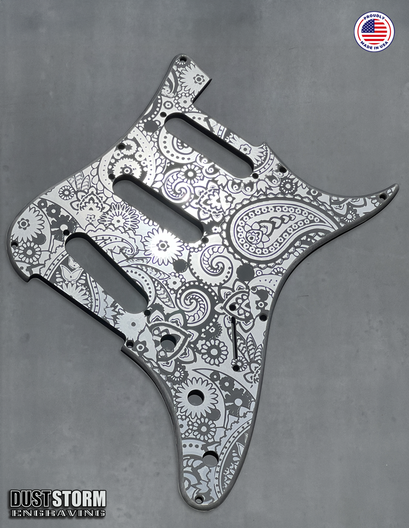 Paisley Pickguard Tremolo Cover Set Engraved Gun Metal Metallic Acrylic for PRS Silver Sky