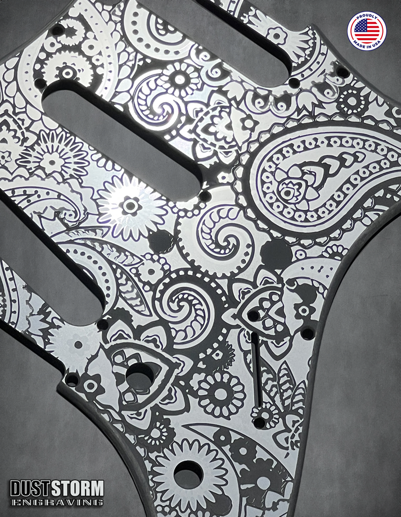 Paisley Pickguard Tremolo Cover Set Engraved Gun Metal Metallic Acrylic for PRS Silver Sky