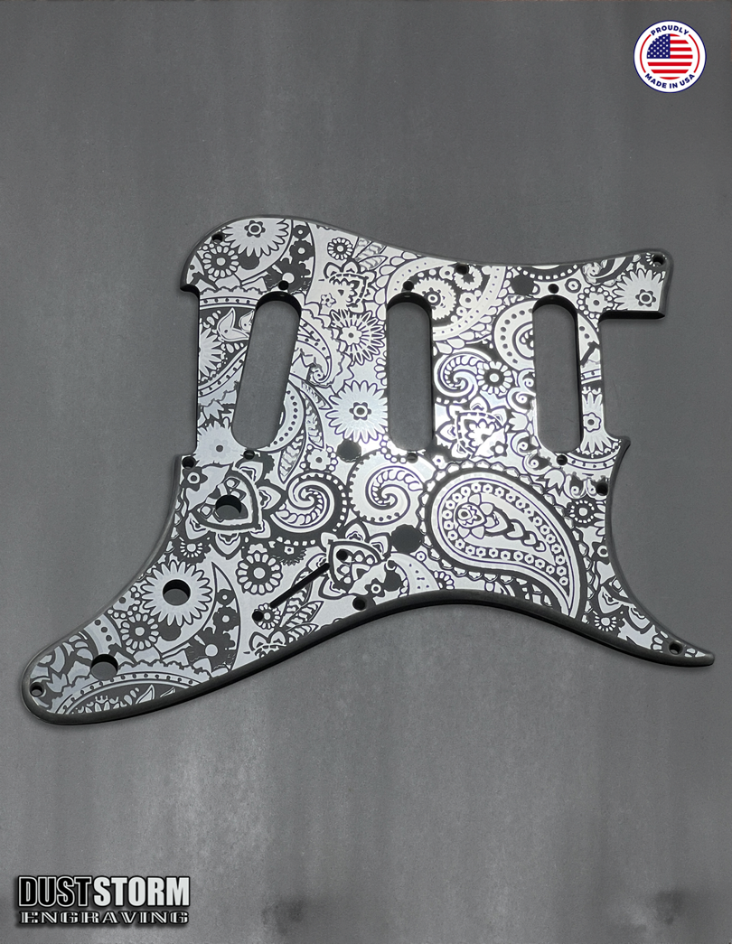 Paisley Pickguard Tremolo Cover Set Engraved Gun Metal Metallic Acrylic for PRS Silver Sky