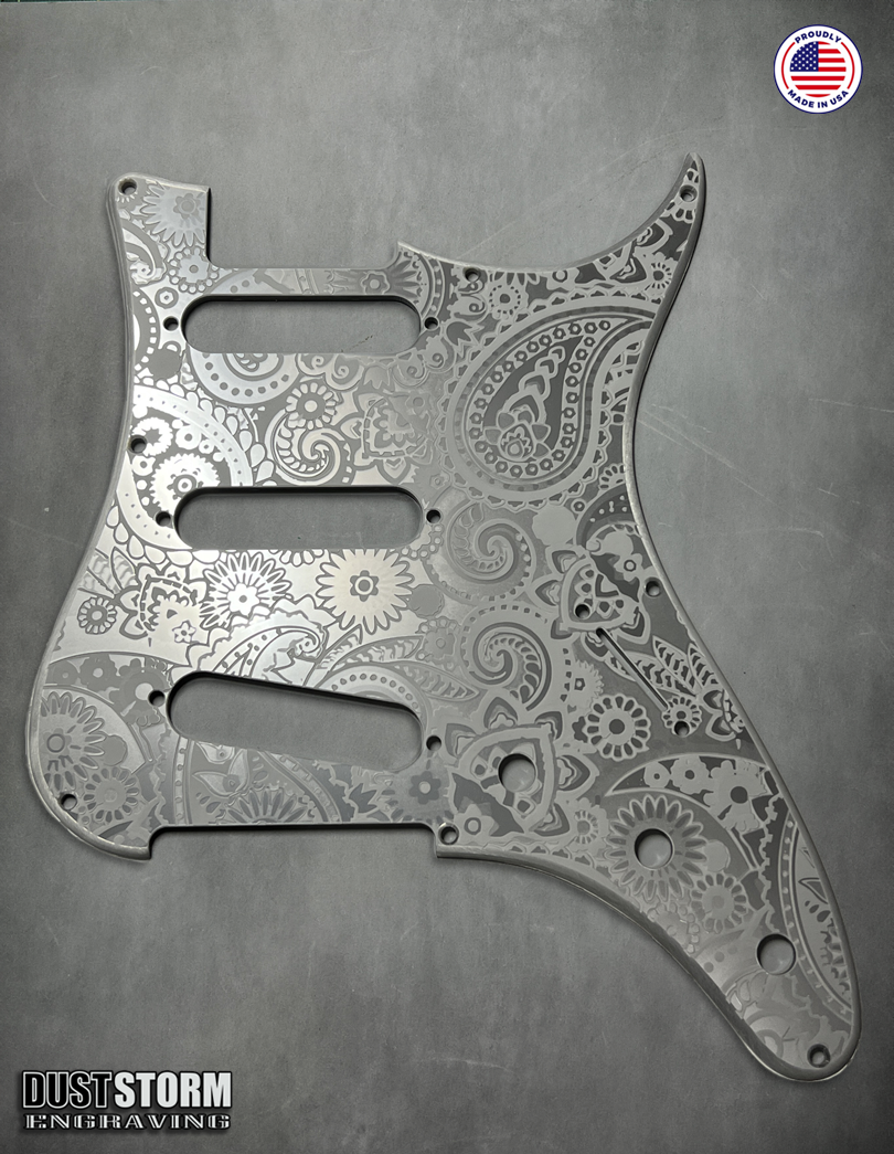 Paisley Pickguard Tremolo Cover Set Engraved Gun Metal Metallic Acrylic for PRS Silver Sky