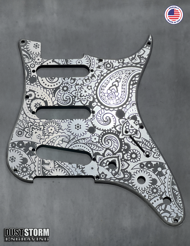 Paisley Pickguard Tremolo Cover Set Engraved Gun Metal Metallic Acrylic for PRS Silver Sky