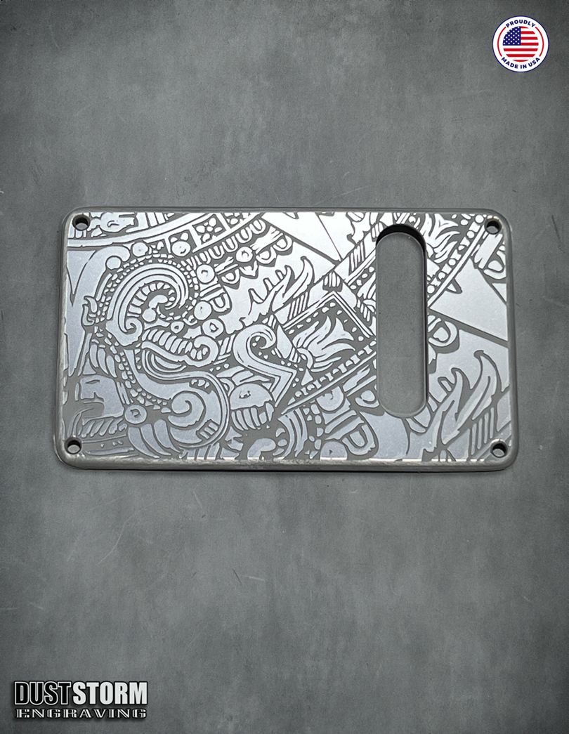 Mayan Calendar Pickguard Tremolo Cover Set - Engraved Metallic Gun Metal Acrylic - for PRS Silver Sky