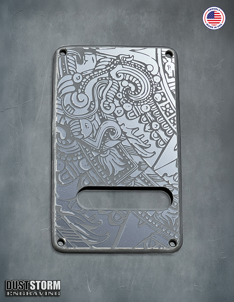 Mayan Calendar Pickguard Tremolo Cover Set - Engraved Metallic Gun Metal Acrylic - for PRS Silver Sky