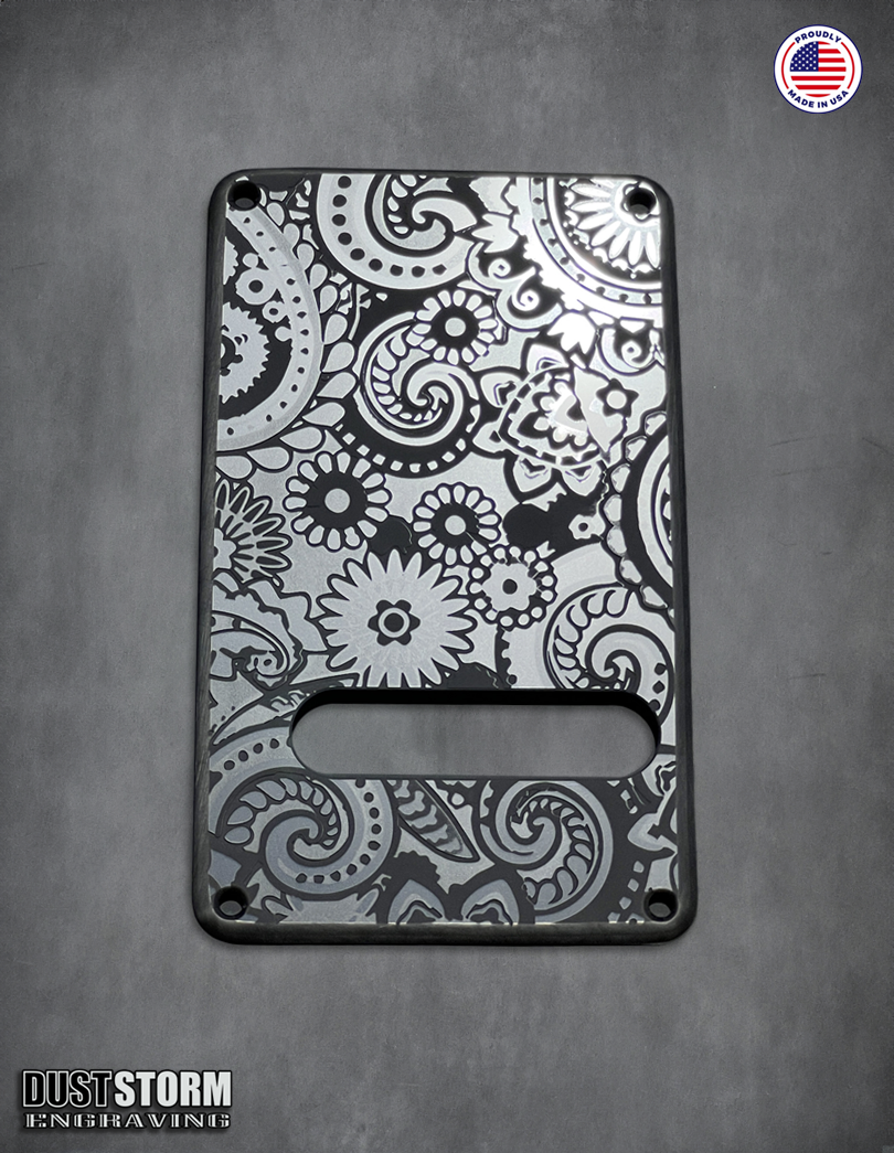 Paisley Pickguard Tremolo Cover Set Engraved Gun Metal Metallic Acrylic for PRS Silver Sky