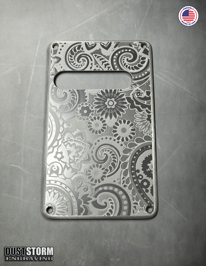 Paisley Pickguard Tremolo Cover Set Engraved Gun Metal Metallic Acrylic for PRS Silver Sky