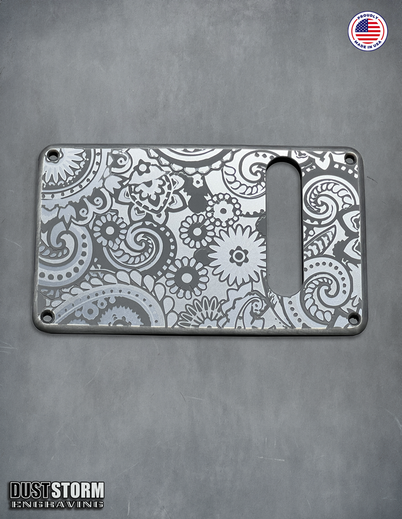 Paisley Pickguard Tremolo Cover Set Engraved Gun Metal Metallic Acrylic for PRS Silver Sky