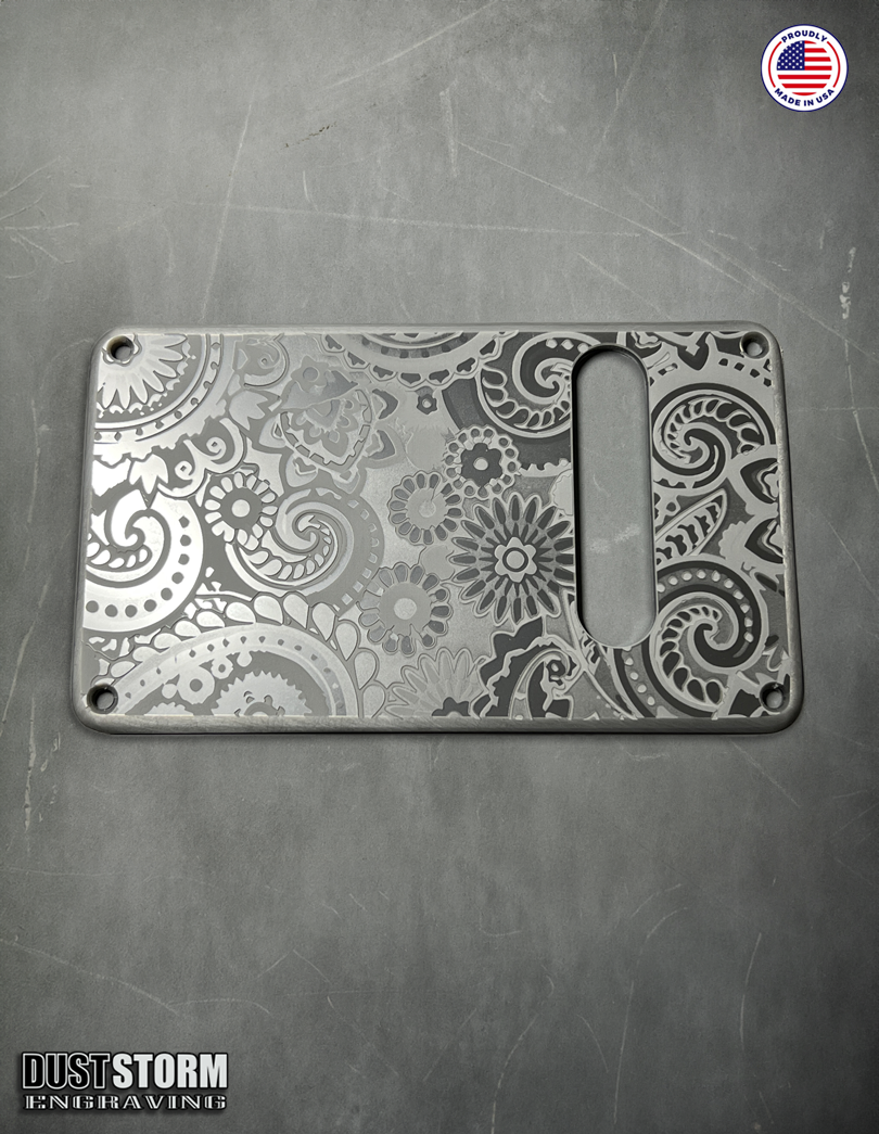 Paisley Pickguard Tremolo Cover Set Engraved Gun Metal Metallic Acrylic for PRS Silver Sky
