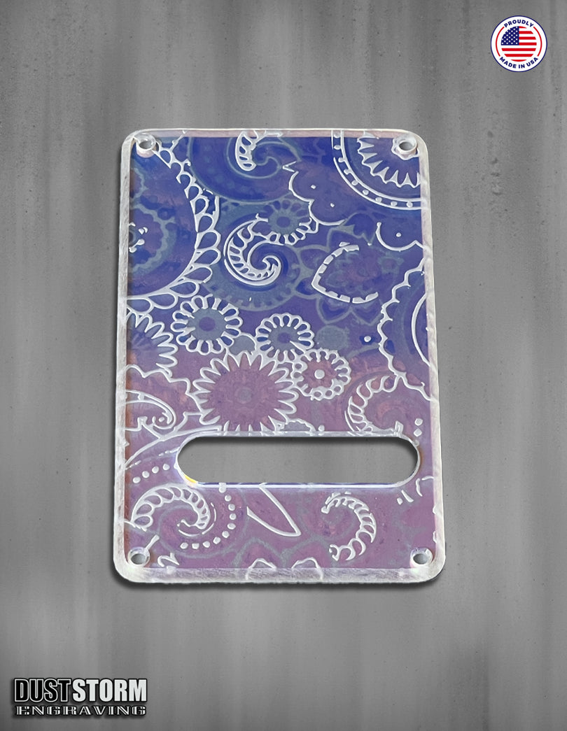 Paisley Pickguard Tremolo Cover Set Engraved Iridescent Rainbow Acrylic Mirror for PRS Silver Sky