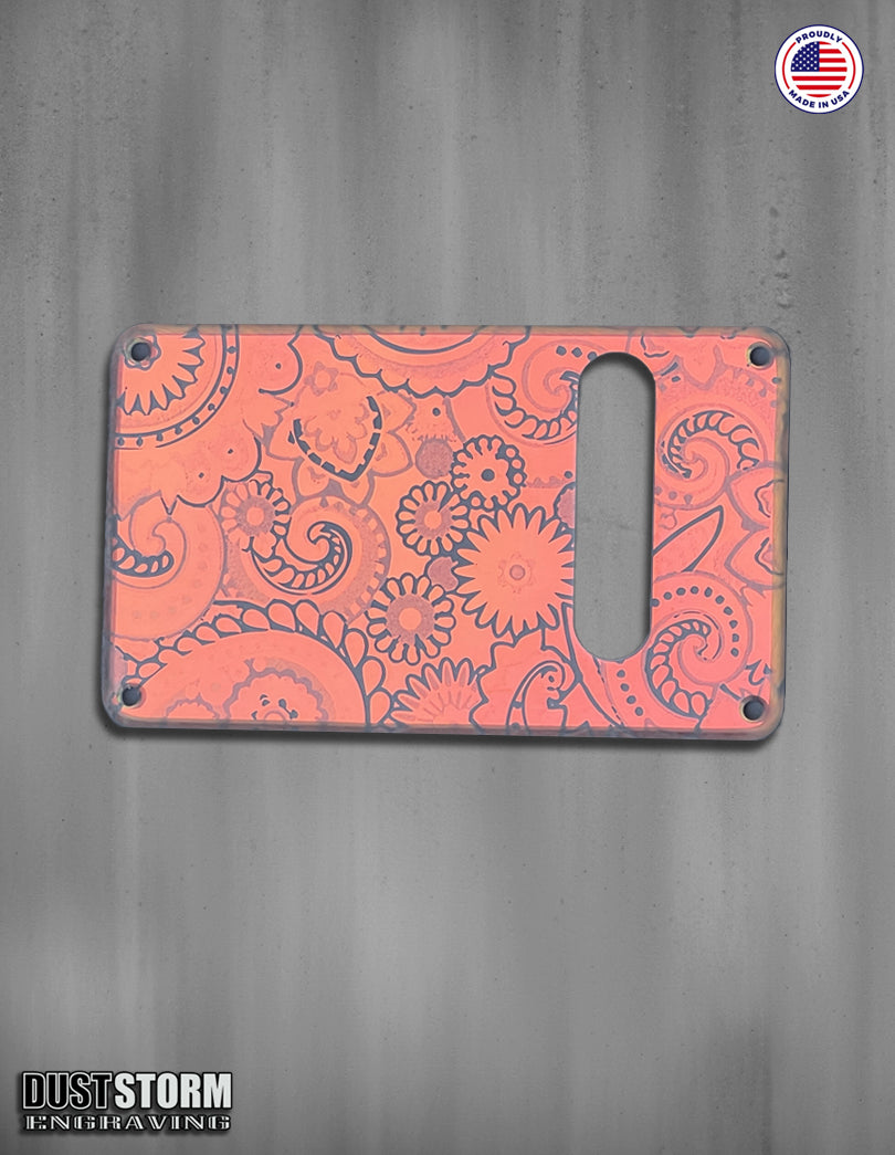 Paisley Pickguard Tremolo Cover Set Engraved Iridescent Rainbow Acrylic Mirror for PRS Silver Sky