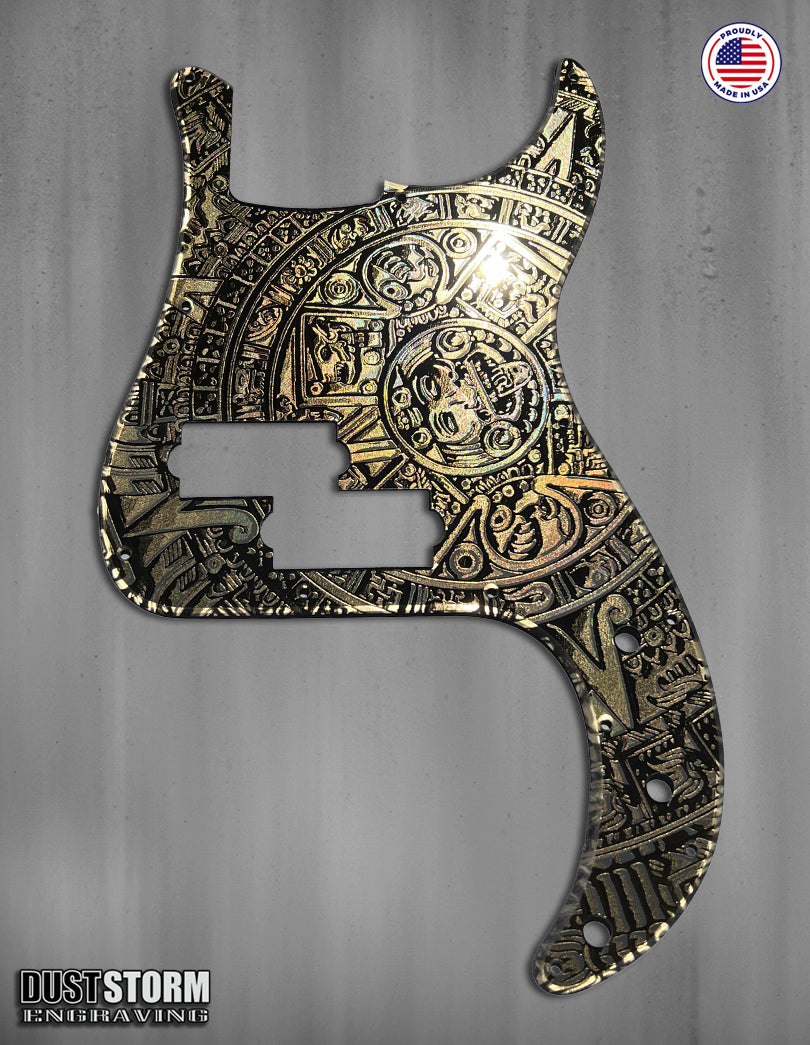 Mayan Pickguard for Classic Fender Precision Bass Laser Engraved Gold Acrylic Mirror