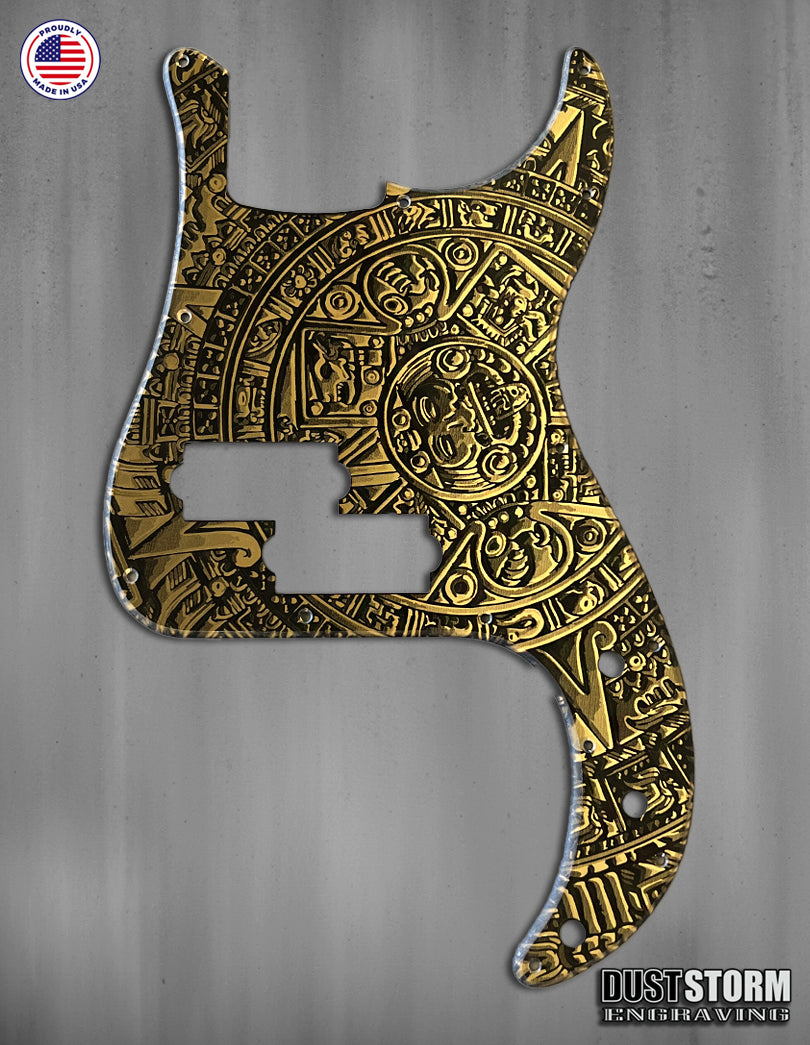 Mayan Pickguard for Classic Fender Precision Bass Laser Engraved Gold Acrylic Mirror