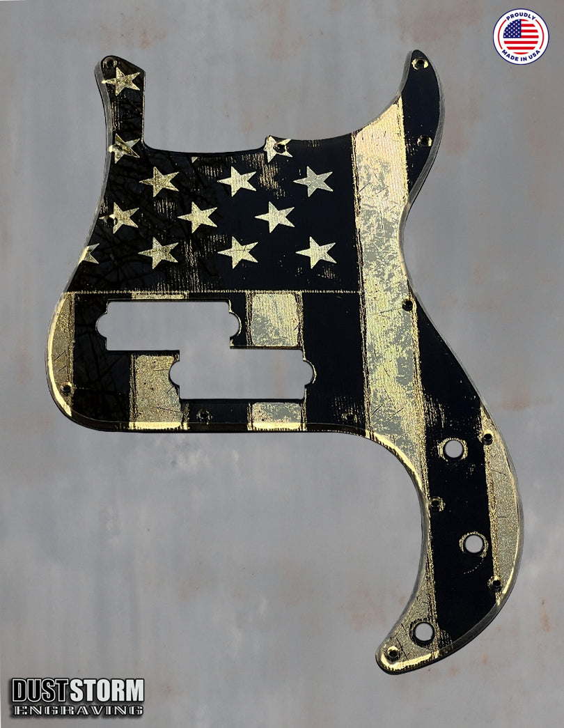 American Flag Pickguard for Classic Fender Precision Bass Laser Engraved Gold Acrylic Mirror