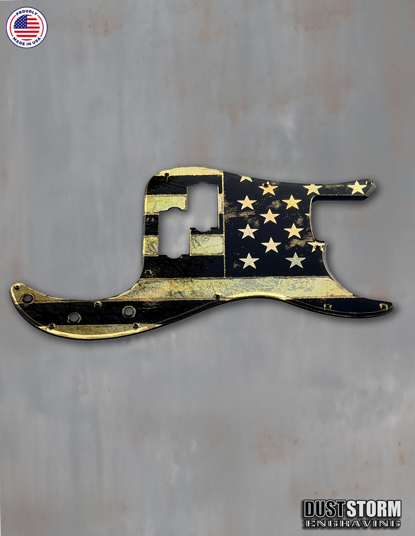 American Flag Pickguard for Classic Fender Precision Bass Laser Engraved Gold Acrylic Mirror