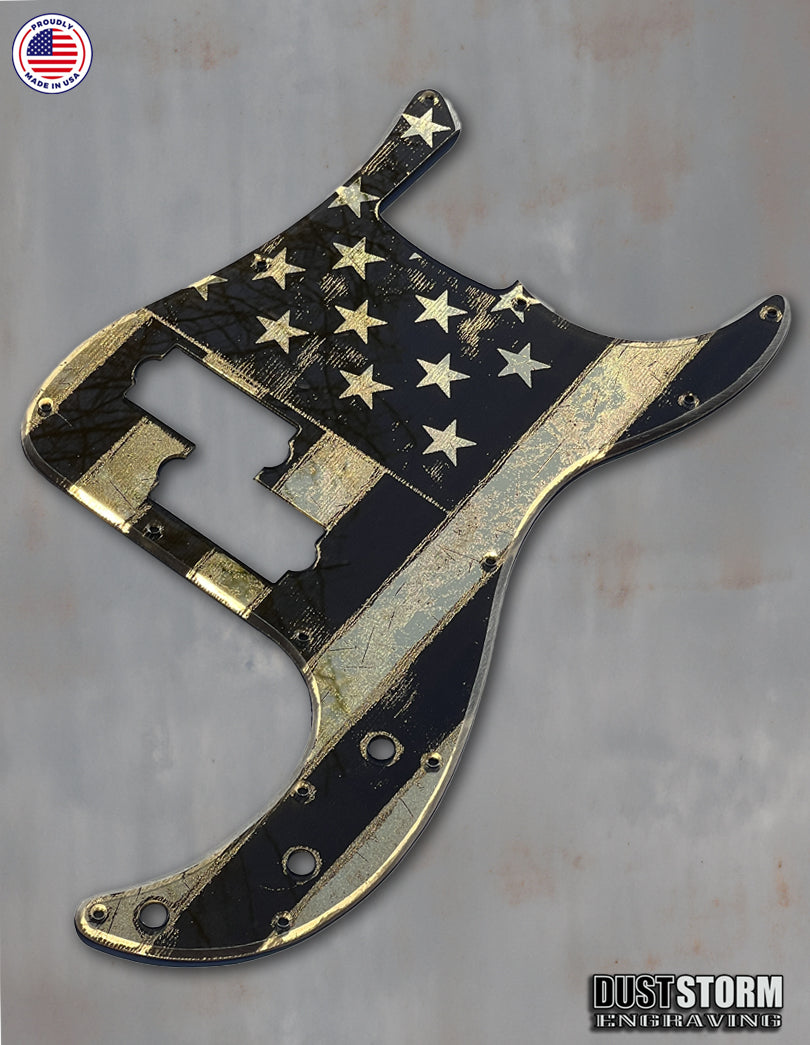 American Flag Pickguard for Classic Fender Precision Bass Laser Engraved Gold Acrylic Mirror