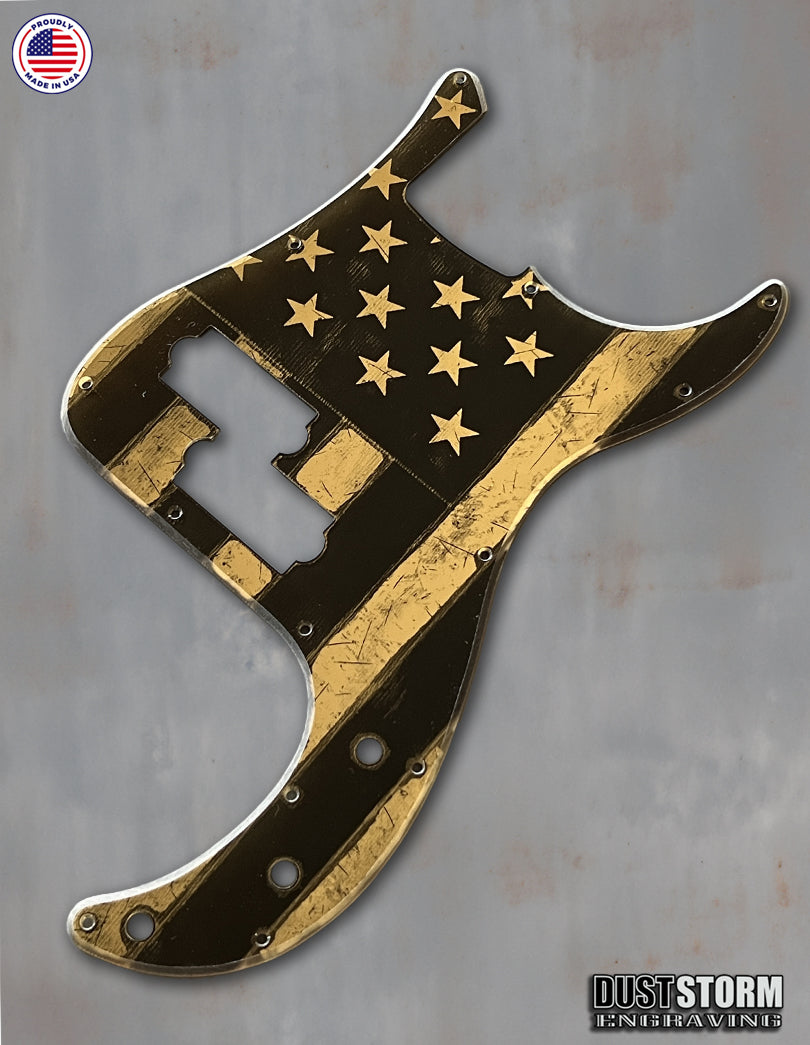 American Flag Pickguard for Classic Fender Precision Bass Laser Engraved Gold Acrylic Mirror