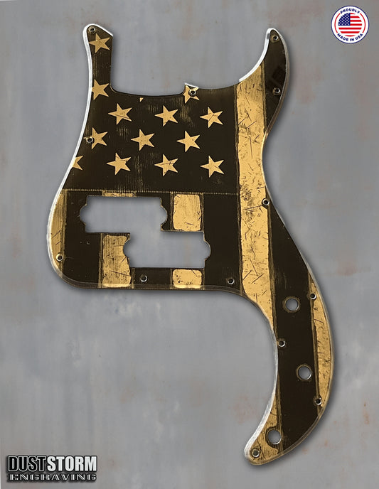 American Flag Pickguard for Classic Fender Precision Bass Laser Engraved Gold Acrylic Mirror