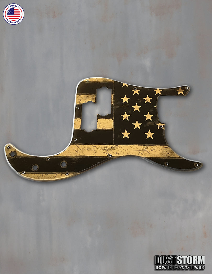 American Flag Pickguard for Classic Fender Precision Bass Laser Engraved Gold Acrylic Mirror