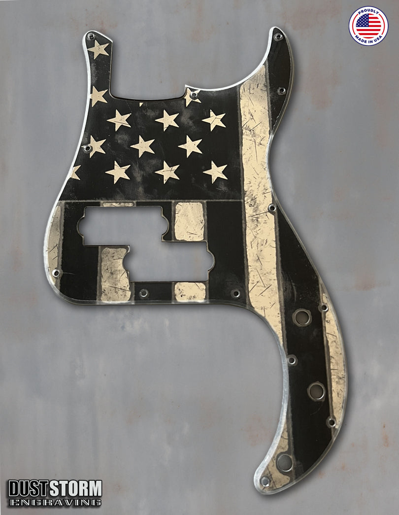 American Flag Pickguard for Classic Fender Precision Bass Laser Engraved Silver Acrylic Mirror
