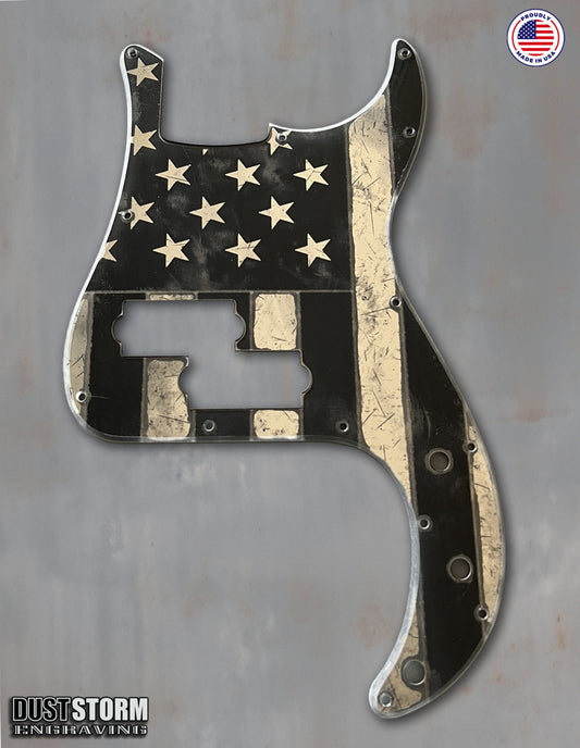 American Flag Pickguard for Classic Fender Precision Bass Laser Engraved Silver Acrylic Mirror