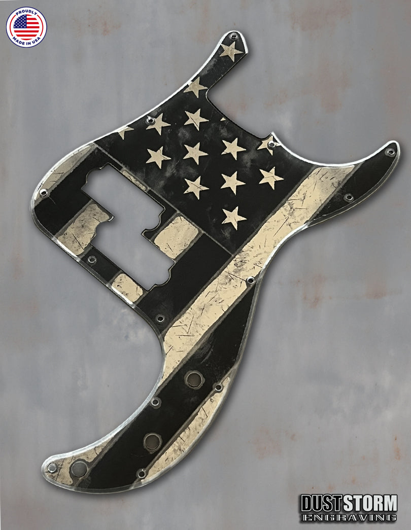 American Flag Pickguard for Classic Fender Precision Bass Laser Engraved Silver Acrylic Mirror