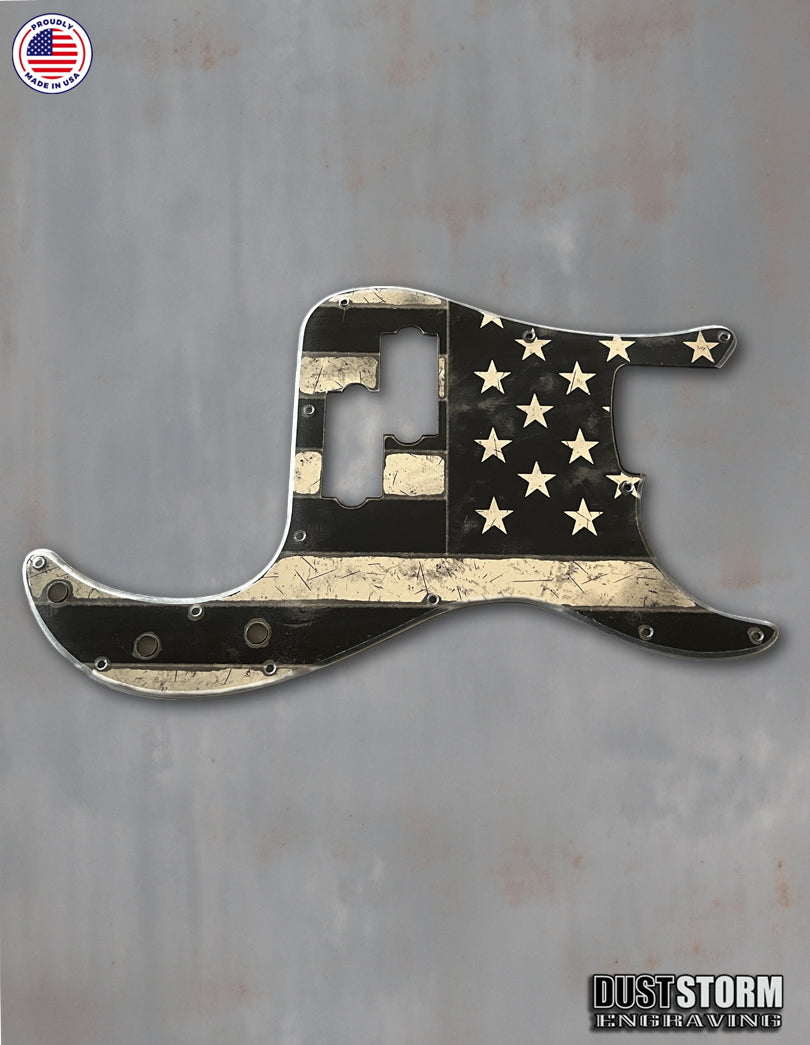 American Flag Pickguard for Classic Fender Precision Bass Laser Engraved Silver Acrylic Mirror