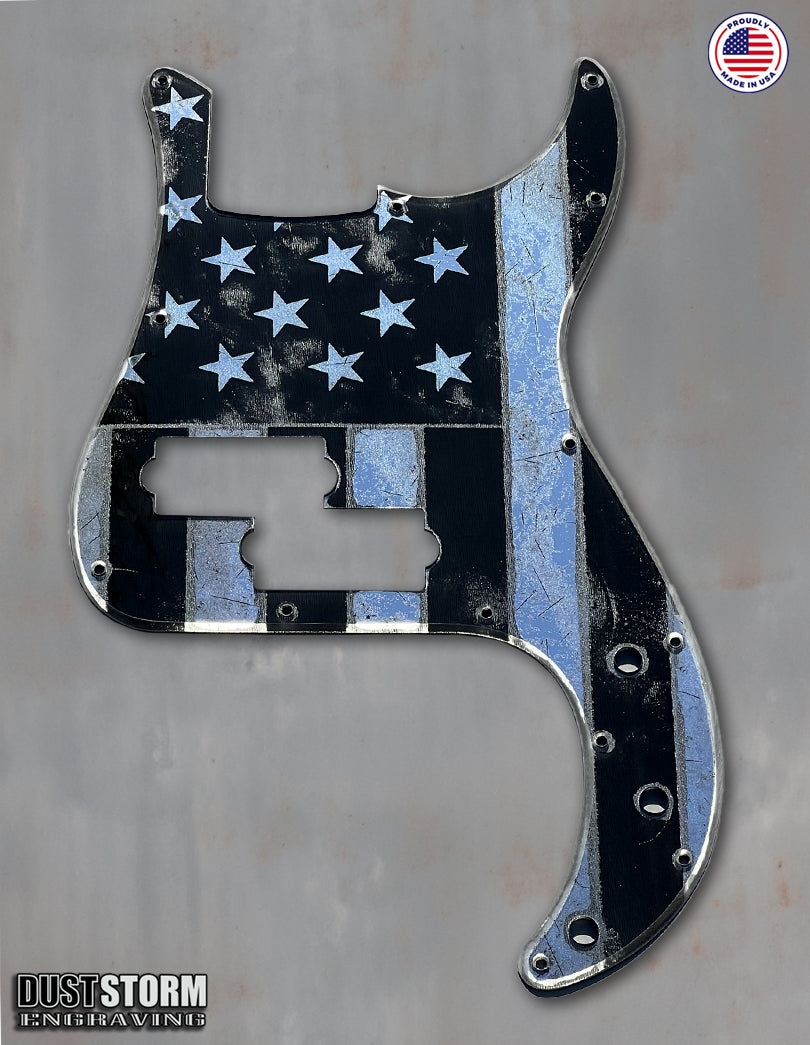 American Flag Pickguard for Classic Fender Precision Bass Laser Engraved Silver Acrylic Mirror