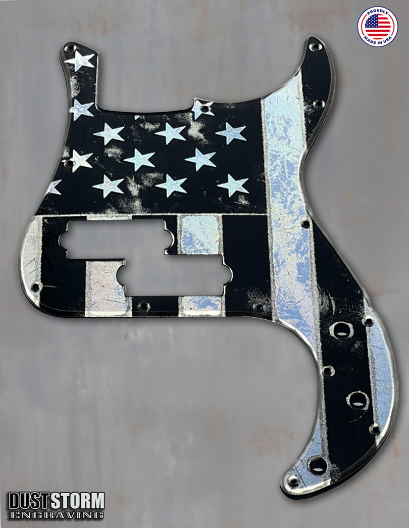 American Flag Pickguard for Classic Fender Precision Bass Laser Engraved Silver Acrylic Mirror