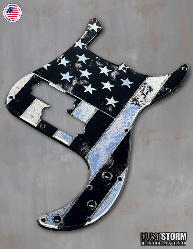 American Flag Pickguard for Classic Fender Precision Bass Laser Engraved Silver Acrylic Mirror