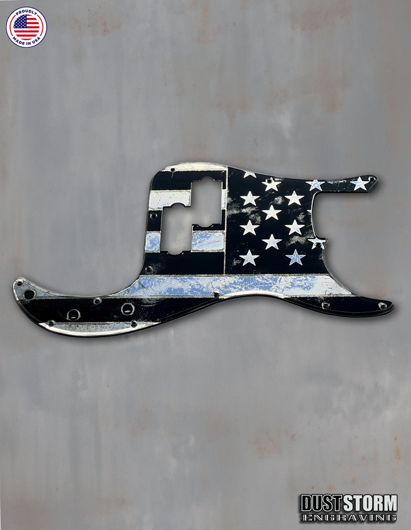 American Flag Pickguard for Classic Fender Precision Bass Laser Engraved Silver Acrylic Mirror
