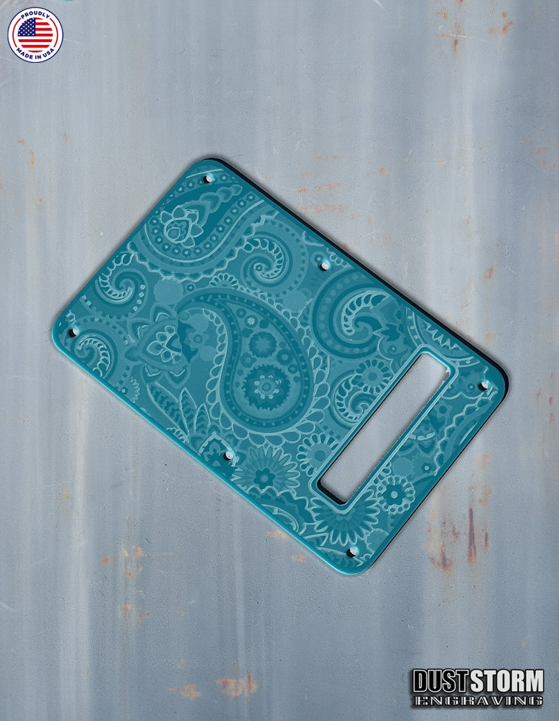 Engraved Paisley Pickguard and Tremolo Cover for Fender Stratocaster in Glossy Acrylic, 12 Solid Color Choices, HSH, HSS, SSS Setups Available