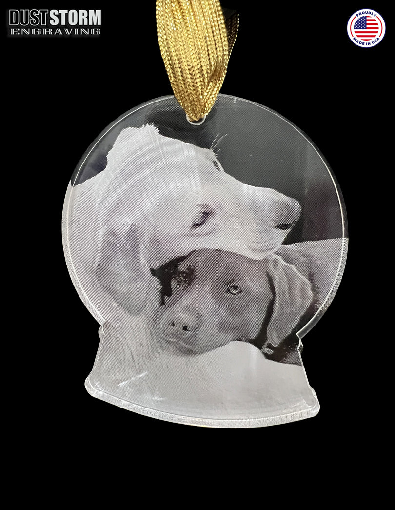 Pet Portrait Snow Globe Shape Personalized Ornament in Minimalist Clear Acrylic