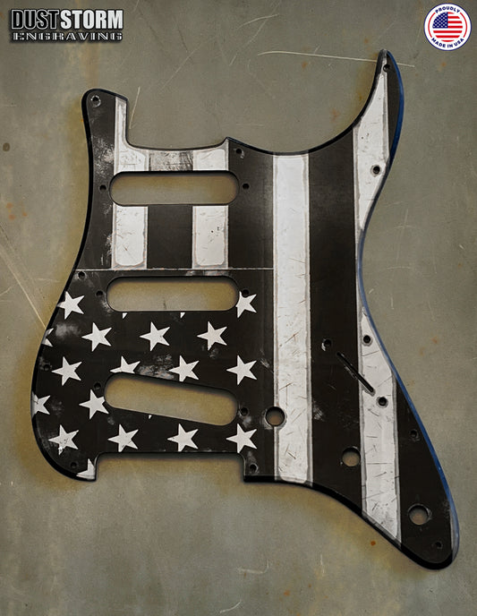 American Flag Pickguard & Free Tremolo Cover in Gun Metal Gray Acrylic Mirror for Fender Stratocaster SSS, HSS, HSH Setups Available