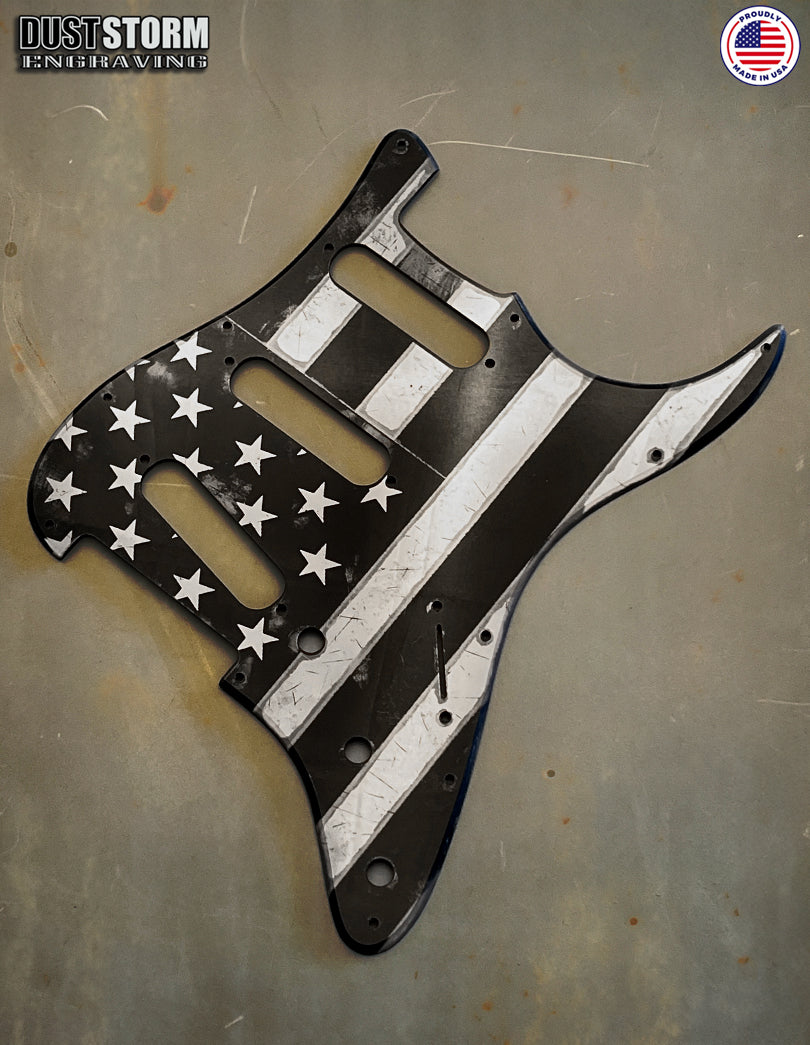 American Flag Pickguard & Free Tremolo Cover in Gun Metal Gray Acrylic Mirror for Fender Stratocaster SSS, HSS, HSH Setups Available